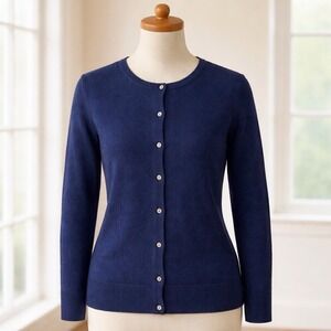 NWT Magaschoni Cashmere Cardigan Sweater Navy Blue‎ Sz XS Quiet Luxury Soft